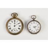 EARLY 20TH SMALL OPEN FACE POCKET WATCH with 800 mark silver foliate engraved case, the white