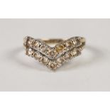 14ct GOLD RING, the 'V' shaped top set with two rows of white stones, 2.6gms and a GOLD COLOURED