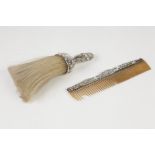 VICTORIAN CRUMB BRUSH with silver domed circular top and loop handle repousse with rococo flowers