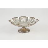 EDWARD VIII PIERCED SILVER PEDESTAL BON BON DISH BY EDWARD VINER, the petal shaped dish with