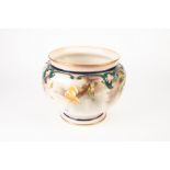 EARLY TWENTIETH CENTURY ROYAL WORCESTER MOULDED CHINA JARDINIERE PAINTED WITH HADLEYS ROSES, of