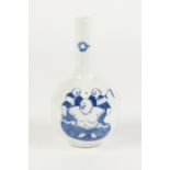 A CHINESE LATE CHING DYNASTY PORCELAIN GLOBE AND SHAFT SHAPED BOTTLE VASE, painted in underglaze