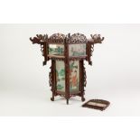 MODERN ORIENTAL CARVED HARDWOOD LANTERN, of octagonal form inset with reverse painted panels