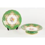 EARLY TWENTIETH CENTURY ROYAL WORCESTER HAND CHINA LOW COMPORT AND MATCHING PLATE, BOTH SIGNED E.