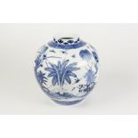 NINETEENTH CENTURY CHINESE BLUE AND WHITE PORCELAIN VASE, of baluster form, outlined and washed with