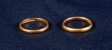 TWO 22ct GOLD THIN WEDDING RINGS, 5 gms all in (2)