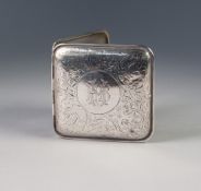 SILVER POCKET CIGARETTE CASE, curved oblong and cushion shaped, the top engraved with foliate