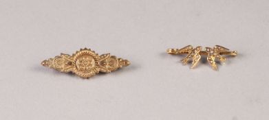 VICTORIAN 9ct GOLD WING SHAPED BROOCH, with locket back, Birmngham 1899 and a VICTORIAN GOLD AND