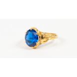 CHINESE 14k GOLD RING, set with an oval blue stone, 5.4gms, ring size 'N/O'