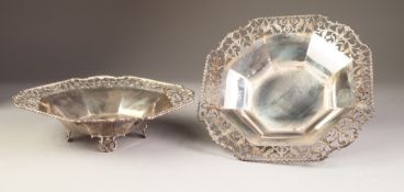 GEORGE V PAIR OF PIERCED SILVER DISHES, each of octagonal form with foliate pierced border and