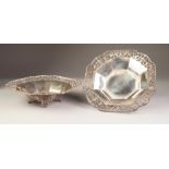 GEORGE V PAIR OF PIERCED SILVER DISHES, each of octagonal form with foliate pierced border and