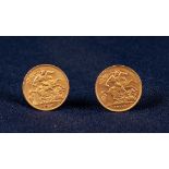 TWO EDWARD VII (1908, 1910) GOLD HALF-SOVEREIGNS (VF) (2)