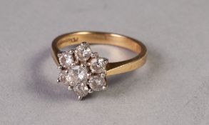 18ct WHITE GOLD AND DIAMOND DAISY CLUSTER RING WITH RAISED CENTRE DIAMOND AND SURROUND OF SMALLER