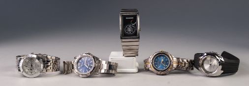 FIVE MODERN GENTS QUARTZ WRIST WATCHES, by Accurist, Oskar Emil, Transfer, Dragon and Marks and