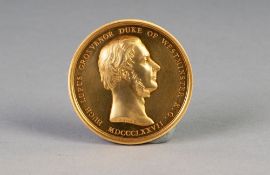 L.C. WYON GOLD PLATED PORTRAIT MEDALLION depicting Hugh Lupus Grosvenor - Duke of Westminister, K.G.