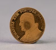 SWISS COMMEMORATIVE GOLD COIN 'JOHANNES XXIII PONTIFEX MAXIMUS, 15mm, 1.8gms, (extra fine), circa