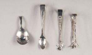 GEORGE III BRIGHT CUT SILVER CADDY SPOON BY THOMAS WALLIS, London 1809, together with THREE SILVER