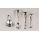 GEORGE III BRIGHT CUT SILVER CADDY SPOON BY THOMAS WALLIS, London 1809, together with THREE SILVER