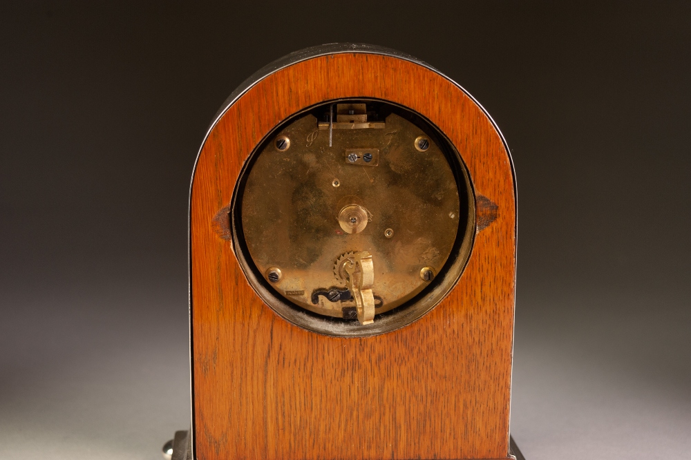 INTER-WAR YEARS ENGINE TURNED SILVER CASED DOME-TOP MANTEL CLOCK, standing on compressed ball - Image 2 of 3