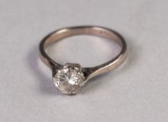 18ct WHITE GOLD RING CLAW SET WITH A ROUND BRILLIANT CUT SOLITAIRE DIAMOND, approximately .85ct, 3