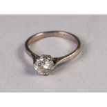 18ct WHITE GOLD RING CLAW SET WITH A ROUND BRILLIANT CUT SOLITAIRE DIAMOND, approximately .85ct, 3