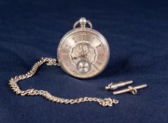 VICTORIAN SILVER OPEN FACED POCKET WATCH, with keywind movement, engine turned silver dial with gold