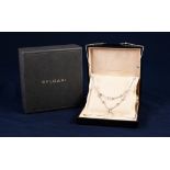 BULGARI 'LUCEA' 18ct WHITE GOLD, DIAMOND AND CULTURED PEARL FINE CHAIN NECKLACE, with two strand
