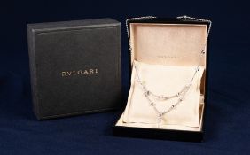 BULGARI 'LUCEA' 18ct WHITE GOLD, DIAMOND AND CULTURED PEARL FINE CHAIN NECKLACE, with two strand