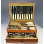 EARLY 20th CENTURY OAK CASED CANTEEN OF ELECTROPLATE CUTLERY for twelve place settings with bone