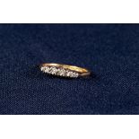 15ct GOLD AND PLATINUM RING set with five tiny diamonds, 2.1 gms gross