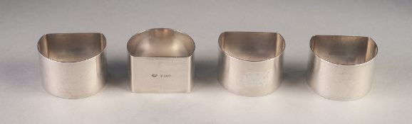 STYLISH SET OF FOUR PLAIN SILVER NAPKIN RINGS, London 1950, makers mark: E&E, 4.4oz,(4)