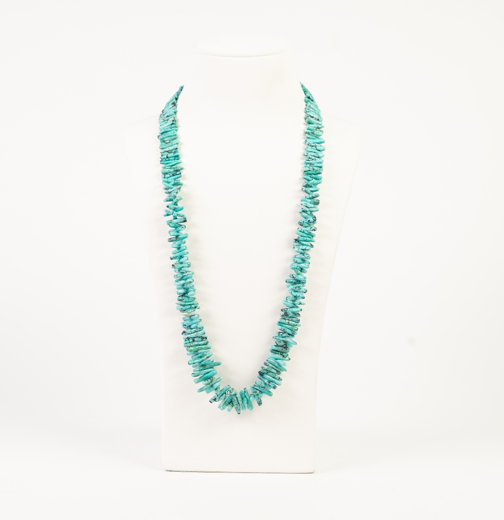 'BRANCH' TURQUOISE BEAD NECKLACE, the silver oval clasp, 23" long