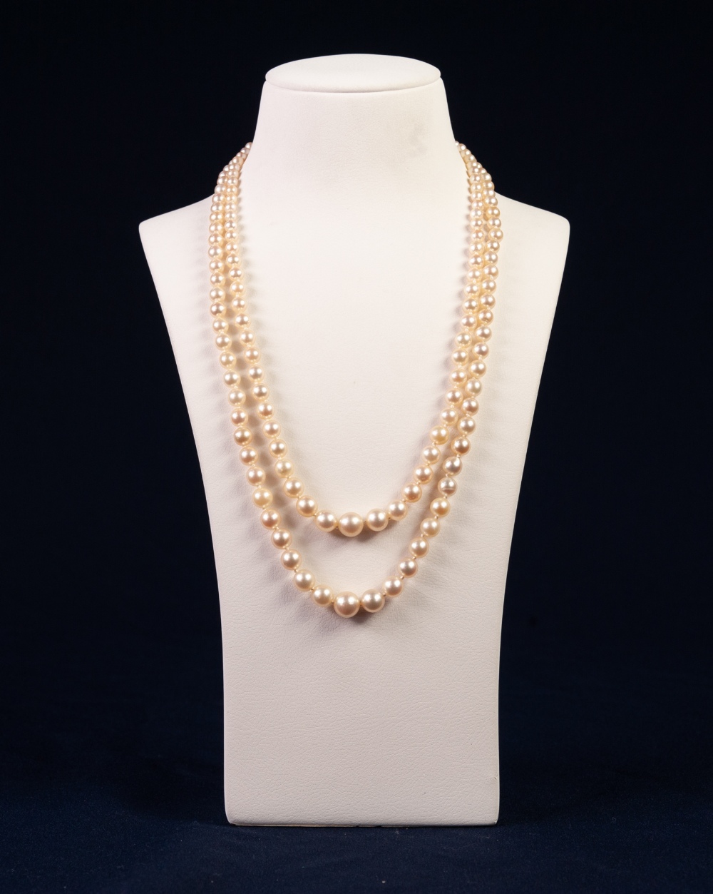 TWO STRAND NECKLACE OF GRADUATED CULTURED PEARLS, 77 & 81 pearls; 3.6mm pearls up to 9mm pearls; - Image 3 of 4