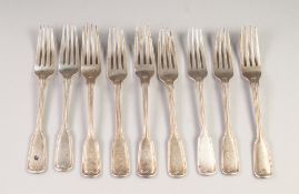 VICTORIAN MATCHED SET OF NINE FIDDLE AND THREAD PATTERN SILVER DESSERT FORKS, all with matching