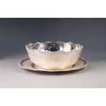 MODERN, PROBABLY IRANIAN, SOFT SILVER COLOURED METAL BOWL ON STAND, each decorated win the