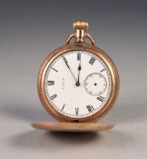 ELGIN ROLLED GOLD HUNTER POCKET WATCH, with keyless 15 jewel movement, white Roman dial with