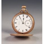 ELGIN ROLLED GOLD HUNTER POCKET WATCH, with keyless 15 jewel movement, white Roman dial with