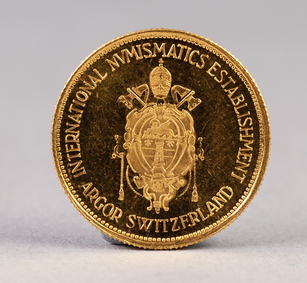 SWISS COMMEMORATIVE GOLD COIN 'JOHANNES XXIII PONTIFEX MAXIMUS', 20mm, 3.5 gms, (uncirculated), - Image 2 of 2
