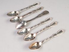 EDWARD VII SET OF SIX SILVER TEASPOONS, with fancy scroll embossed handles, Birmingham 1902, 2.