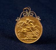 EDWARD VII (1910) GOLD SOVEREIGN with soldered suspension loop