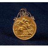 EDWARD VII (1910) GOLD SOVEREIGN with soldered suspension loop