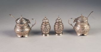 VICTORIAN NEAR PAIR OF EMBOSSED SILVER MUSTARD RECEIVERS BY EDWARD SOUTER BARNSLEY, Birmingham