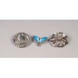 DAVID ANDERSEN, NORWAY, STERLING SILVER AND PALE BLUE ENAMELLED DOUBLE LEAF BROOCH, 1 1/2" wide, N.