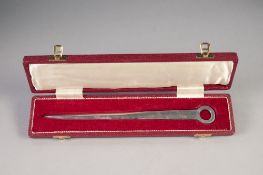 MODERN CASED SILVER MEAT SKEWER PATTERN PAPER KNIFE, 8 ½" (21.6cm) long, Sheffield 1973, 1.8oz