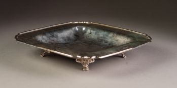 INTER-WAR YEARS SILVER SHAPED SQUARE LOW DISH with Cupid's bow shaped corners, standing on four