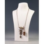 A MODERN CARL BRIDGEMAN CRAFTED SILVER AND HARDSTONE SET NECKLACE, and ANOTHER SILVER AND