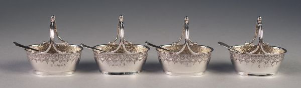 VICTORIAN SET OF FOUR SILVER OPEN SALTS BY EDGAR, FINLEY & HUGH TAYLOR, each of oval basket