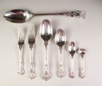 COMPOSITE 67 PIECES LATE VICTORIAN ELECTRO-PLATED KINGS PATTERN TABLE SERVICE of basting spoon, 8