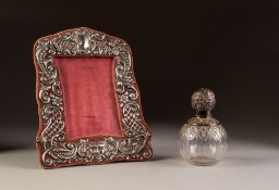LATE VICTORIAN STAMPED SILVER MOUNTED RED VELOUR EASEL SUPPORT PHOTOGRAPH FRAME with foliate