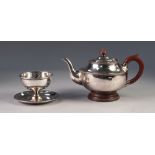 ELECTROPLATED TEAPOT and a PLATED FRUIT BOWL on combined stand (2)